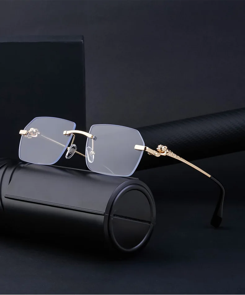 Retro Sonnenbrille Für Herren Quadratisch Randlos Leopard_voghion.com