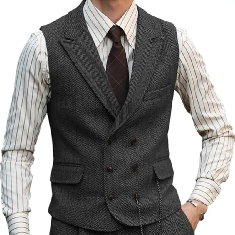 Men Vest Brown Suede Leather Gentleman Business Waistcoat Vintage Regular Slim Business Banquet Men Suit Vest 4