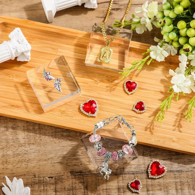 Clear Acrylic Blocks Square Display Block Clear Polished Cube Jewelry Display Stand Ring Showcase Holder Base 16Pcs
