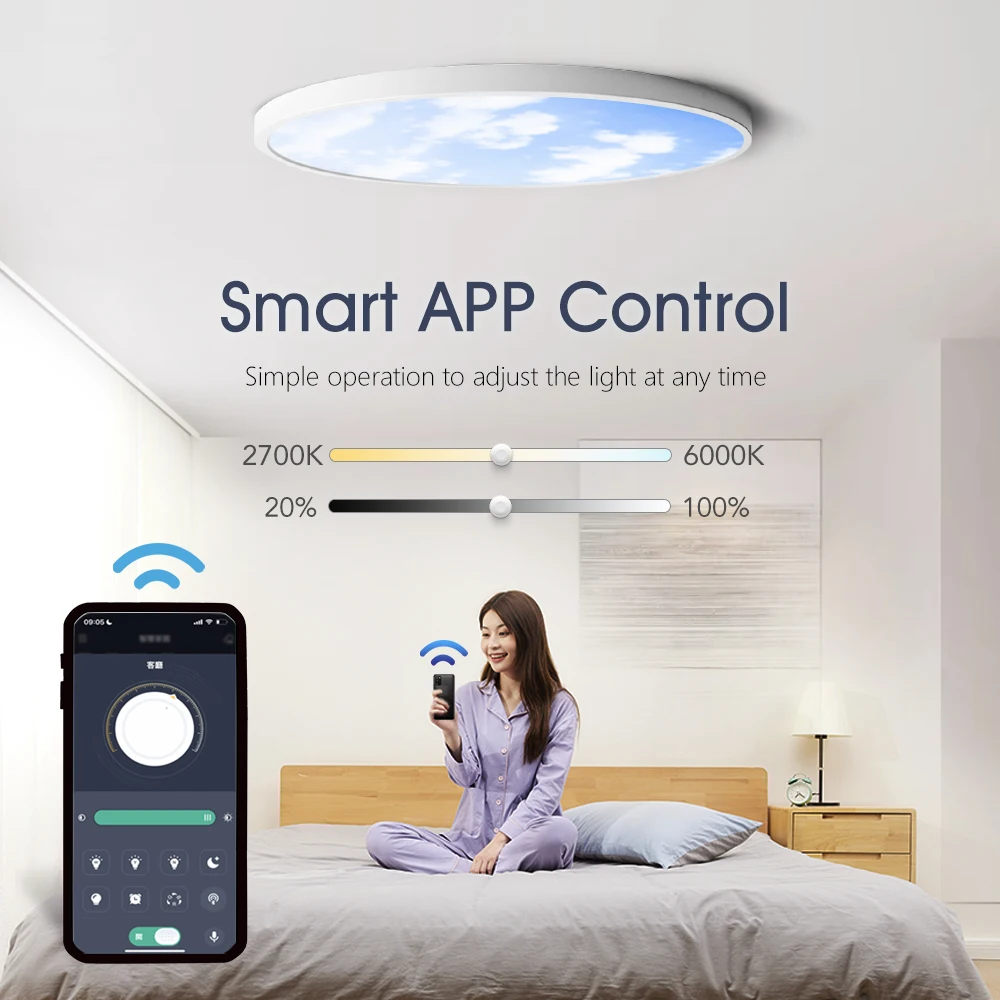 0.9inch Ultrathin Smart Lights APP/Remote Control 40cm Sky/Moon Ceiling Lamps 24/42W Dimmable Lighting for Home Room Decoration images - 6