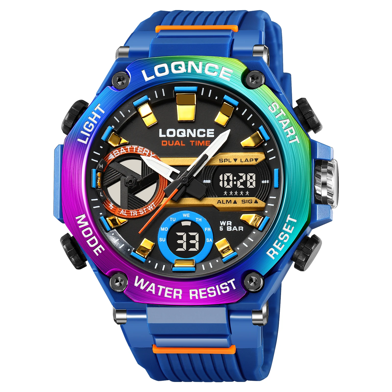 

New LOQNCE Male montre homme Hour Sport Watches Digital Double Time Chronograph Watch Mens LED Chrono Week Display Wristwatches