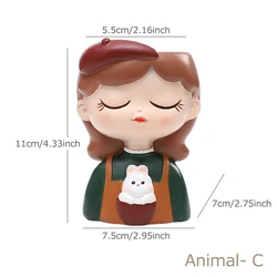 Charming Girl Portrait Succulent Planter - Decorative Floral Pot (Pet - C)