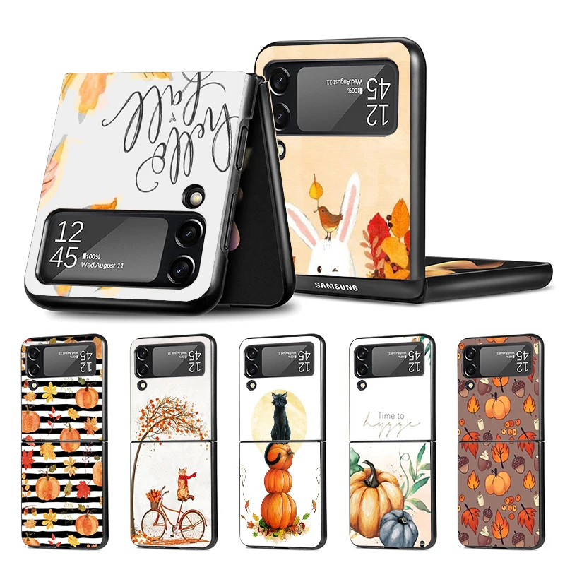 Pumpkin Happy Fall Autunno Z Flip 4 Z Flip 4 Phnoe Case Per Samsung Z Flip 3 5 5G Black Hard Shell Galaxy Zflip3 Zflip4 Zflip5