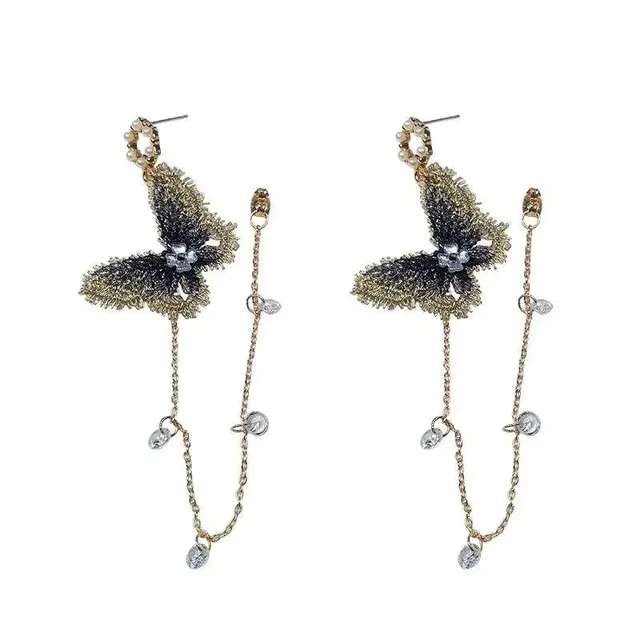 1Pair Korean Trendy Butterfly Crystal Pearl Earrings Temperament Tassel Earrings Fashion Women's Earrings 5