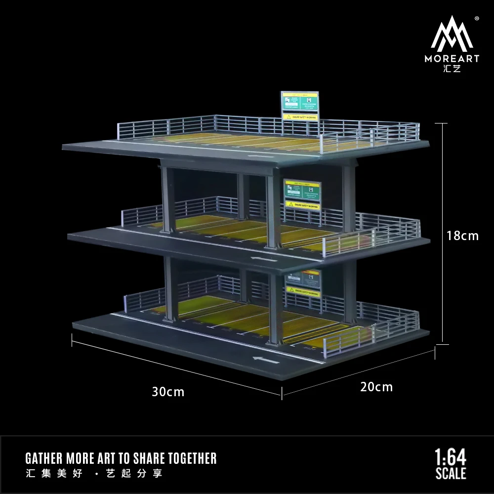 MoreArt 1:64 Three Storey Steel Frame Style Garage Scene Model Car Parking Lot Display&Collection&Gift 