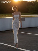 Sexy Strapless Backless Wedding Dress Luxury Pearls Feathers Bride Robe Elegant Straight Bridal Gown Customized Robe De Mariée 1