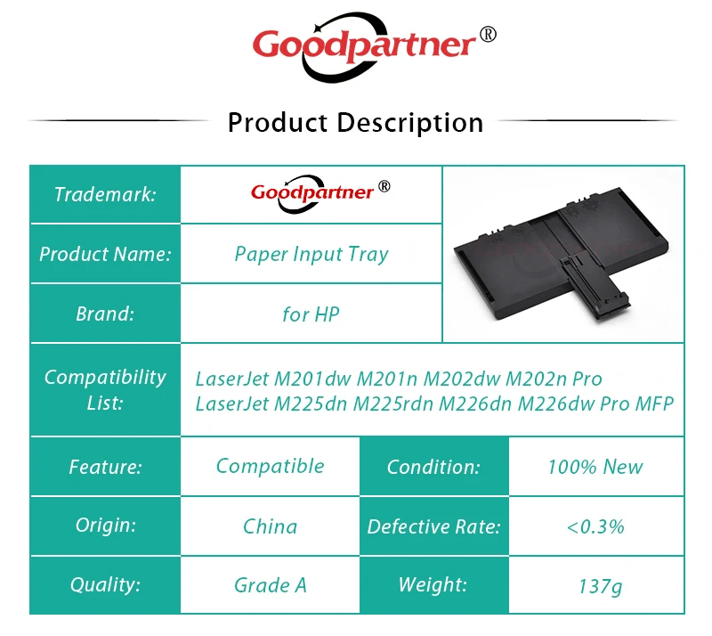 Bandeja de Entrada de Papel para hp Laserjet M201 M202 M225 M226 Pro Mfp201 202 225 226 5x Rm1-9677000cn Rm1-9677-000 - Imagem 2