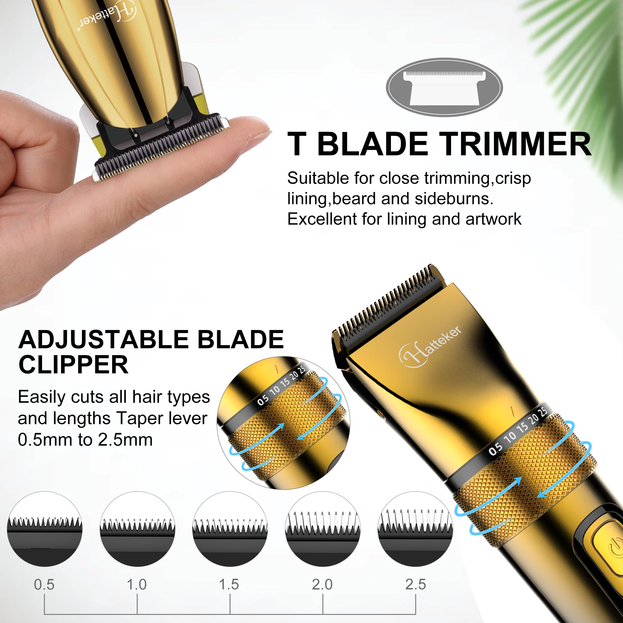Description Picture 5 of itemHatteker men hair clipper 2 machine set rechargeable electric shaver for men body hair trimmer hair cutting machine 2 set