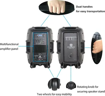 PRORECK PARTY 12 Portable 12-Inch Woofer 2-Way Powered PA Speaker System Combo Set with Bluetooth/USB/SD Card Reader/FM Radio/Re 4