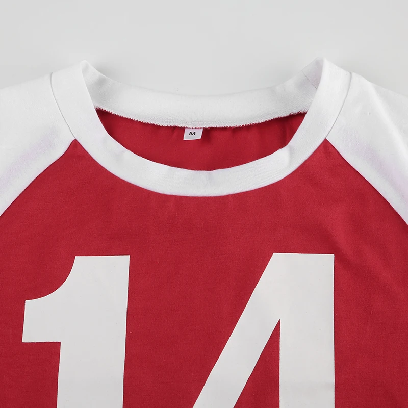 Christmas American Retro Casual Tee Contrast Patchwork Letter Print Sporty Football Jersey O Neck Short Sleeve Summer Crop Tops