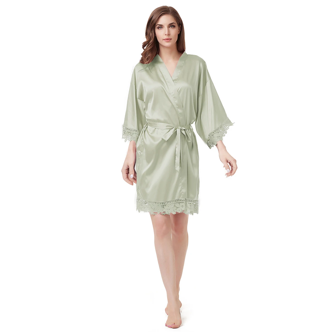 Bride Bridesmaid Lace Silky Satin Loungewear Monring robe women sleepwear bride robes A9007