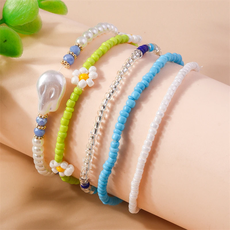 5 teile/satz böhmische handgemachte bunte Perlen Armbänder für Frauen elastische Blume Perlen Armbänder Mädchen Party Holdiay Schmuck Geschenke – Detail 9