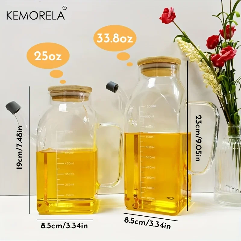 KEMORELA Kitchen Large Capacity Oil Bottle Soy Sauce Seasoning Bottle High Temperature Resistant Material With Bamboo Cover