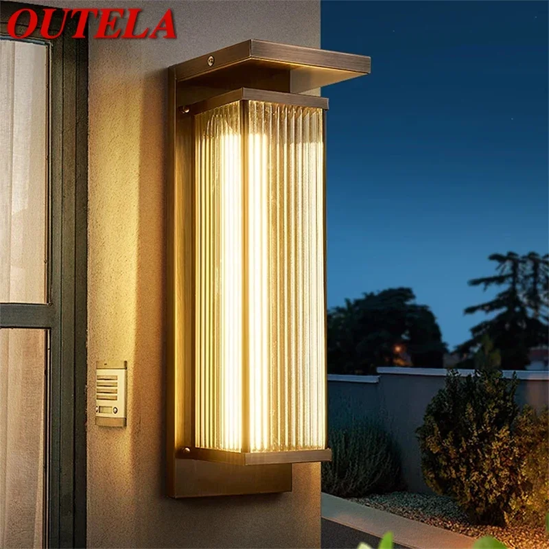 

OUTELA Contemporary Solar Brass Outdoor Wall Lamps Simplicity Waterproof Creative Balcony Hallway Courtyard Villa Gate Hotel