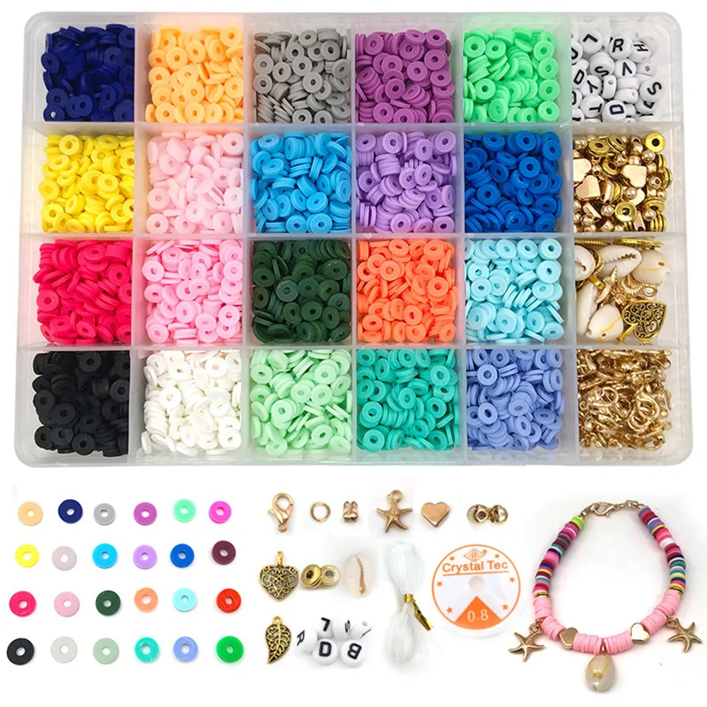 

24 Color Flat Round Ceramic Sheet Beads Bead Kit for Jewelry to Make DIY Bracelets and Earrings