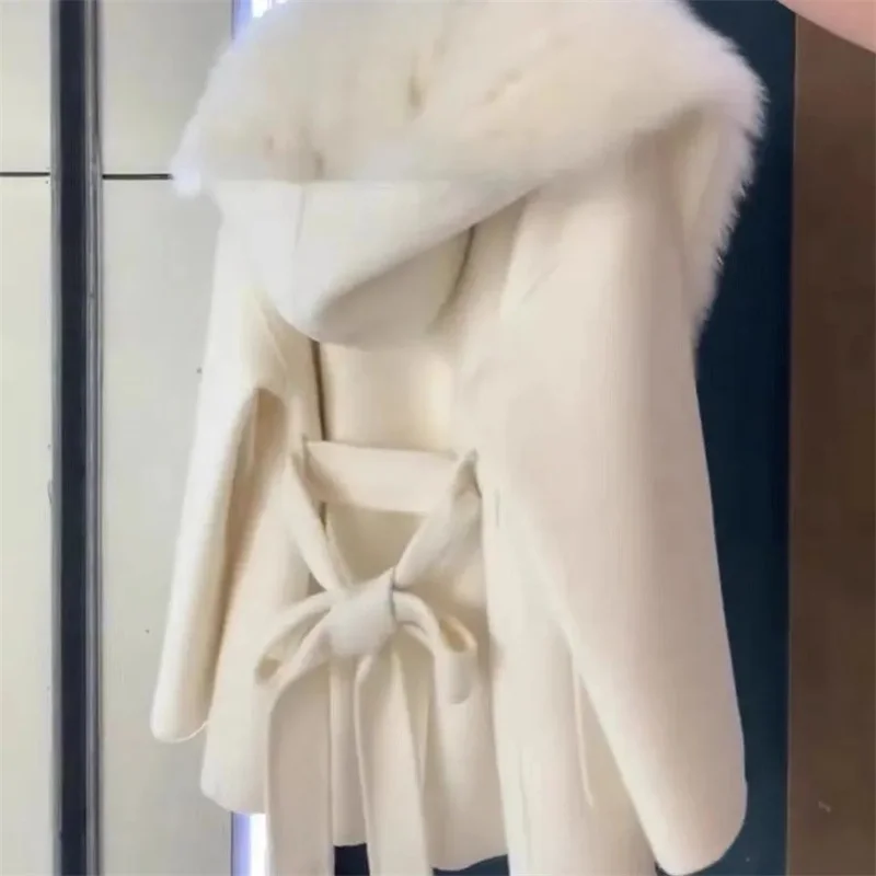 LVLVUU معطف صوف نسائي حزام خريفي