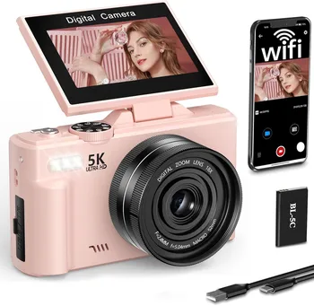 Camara da viaggio Vlog compatta Flash integrato ABS Schermo da 180 gradi Fotocamera digitale 5K Zoom digitale 18X per la fotografia
