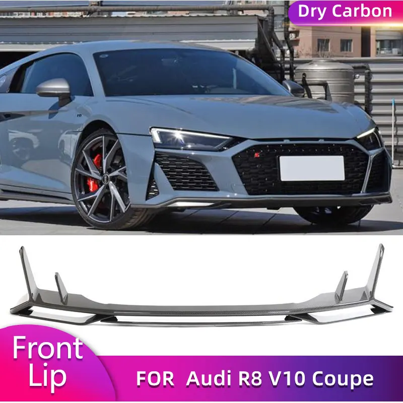 

Dry Carbon Car Front Bumper Lip Spoiler Splitter Chin Apron Guard For Audi R8 V10 Coupe Convertible 2-Door 2022 2023