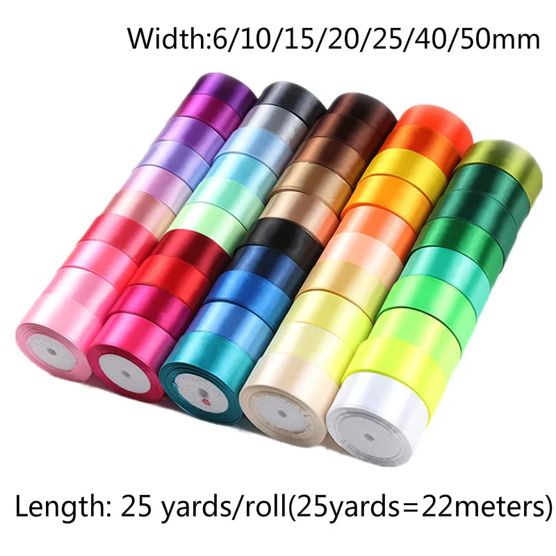 Premium Satin Ribbon for Crafts and Sewing - 25 Yards, Various Widths