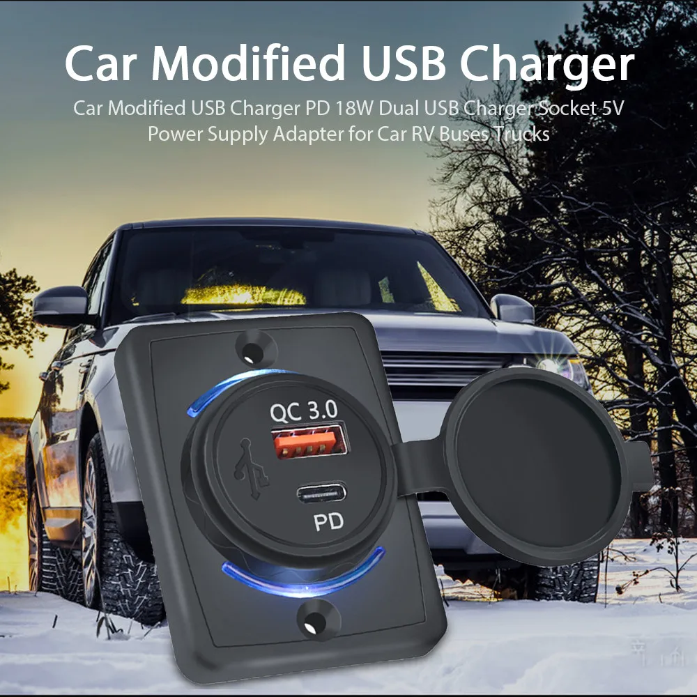 QC3.0 + 18WPD 자동차 충전기 듀얼 USB 어댑터 자동차 트럭 보트 ATV RV에 대 한 라운드 모양 방수 Soacket 전원 어댑터 스위치
