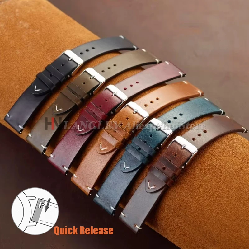 Vintage-Inspired Oil Wax Leather Quick Release Watch Strap – Premium Business Wristband