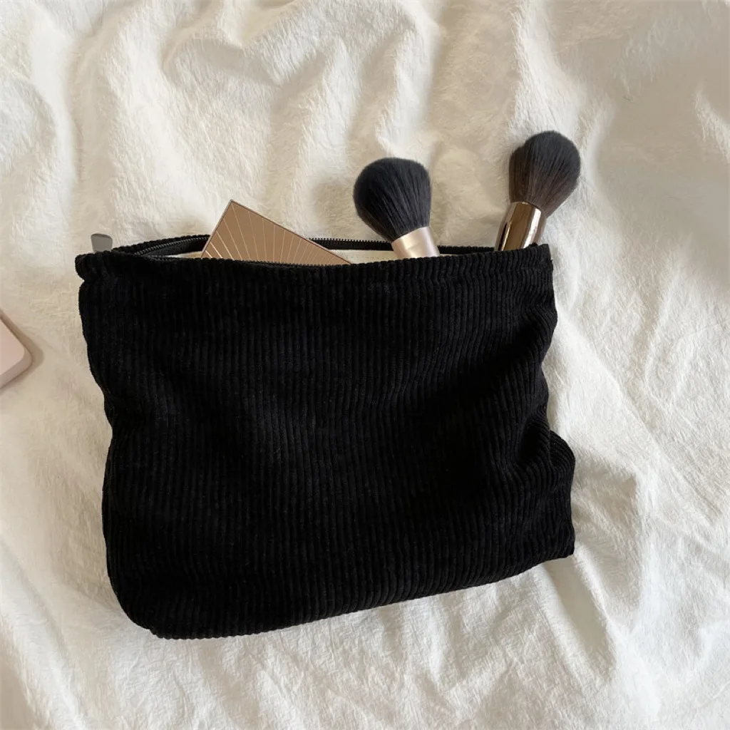 Solid Color Corduroy Cosmetic Bag Clutch Bag Large Capacity Makeup Organizer Korean Storage Pouch Women Travel Toiletry Case