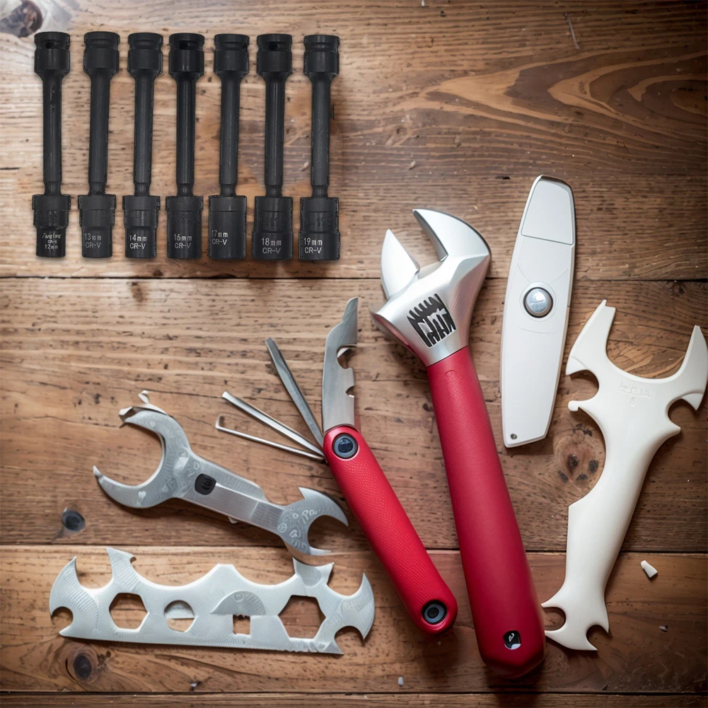 7pcs 1/2in Drive Impact Extension Bar Sets 12mm/13mm/14mm/16mm/17mm/18mm/19mm Extension Bar Set Hardened Chrome Vanadium Steel