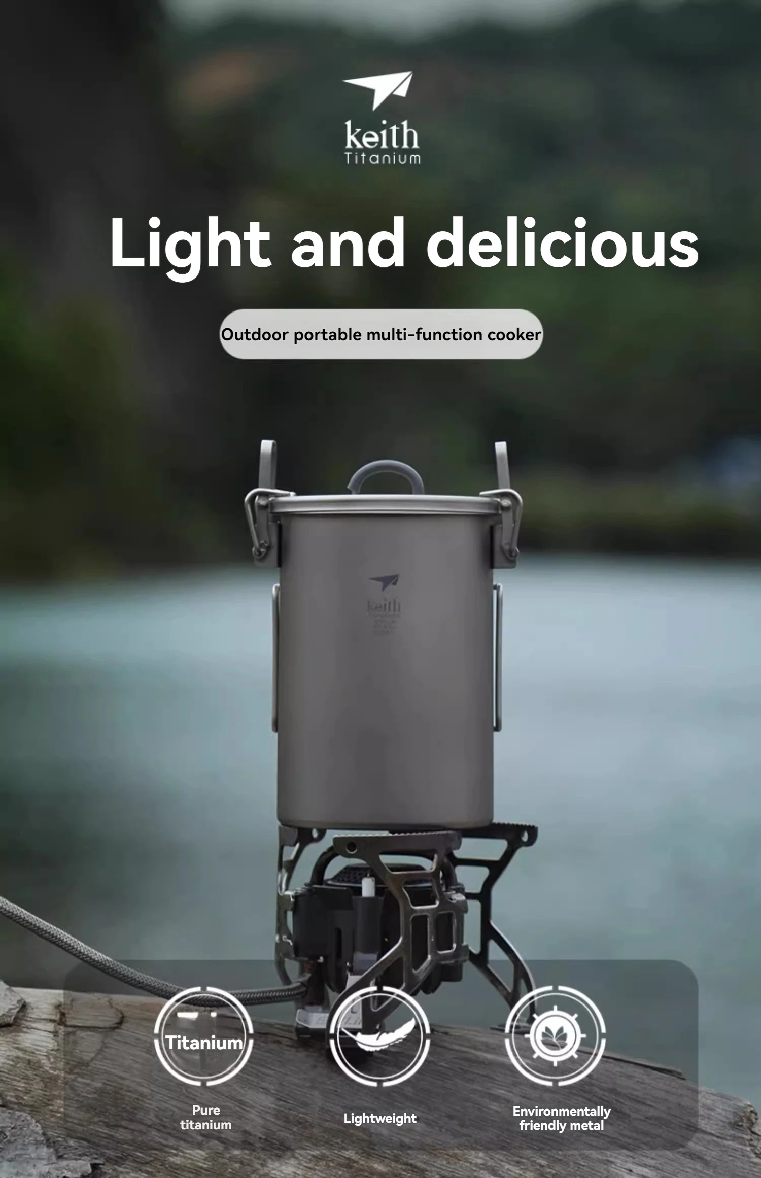 Description Picture 2 of itemKeith Outdoor Pure Titanium Cooking Stew Pot Camping and Picnic Supplies Rice Stew Soup Set Pot Utensils Rice Cooker