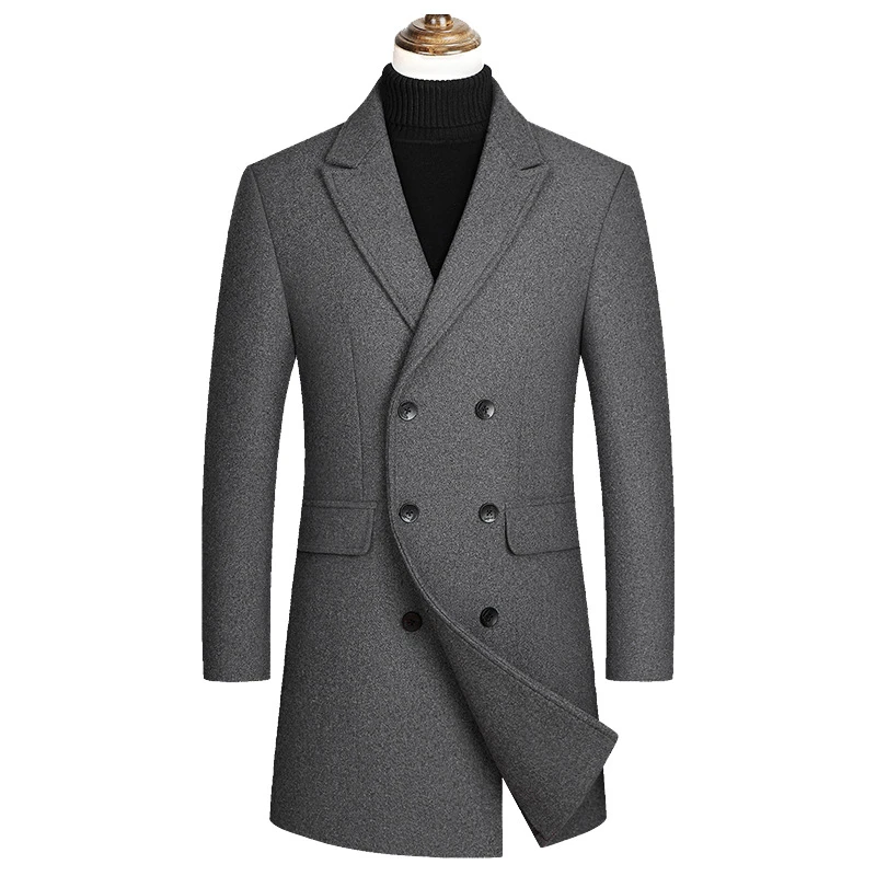 

Autumn and Winter Brand High-quality New Men's Fitted Wool Jacket Business Casual Clothing Double Breasted Long Simple Slim Coat