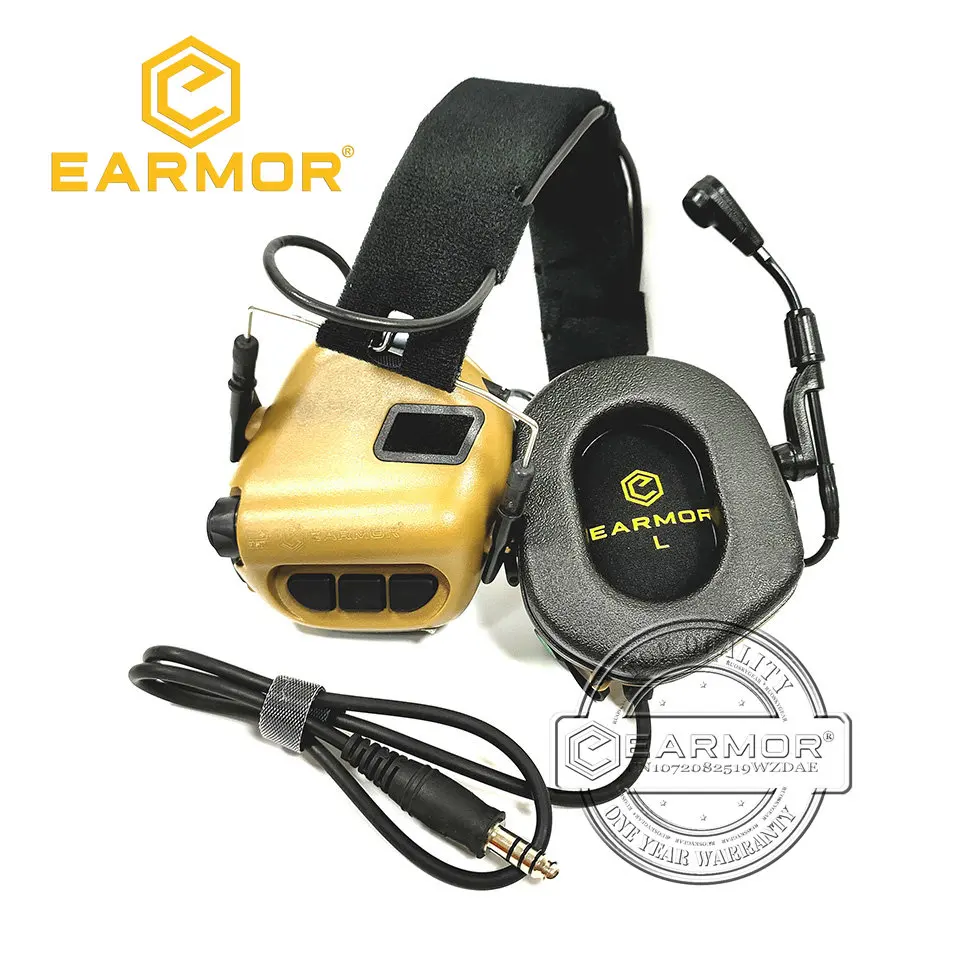 EARMOR M32 MOD4 Coyote Brown Tactical Headset Headphone Hearing Protection Shooting Earmuffs with Microphone Sound Amplification