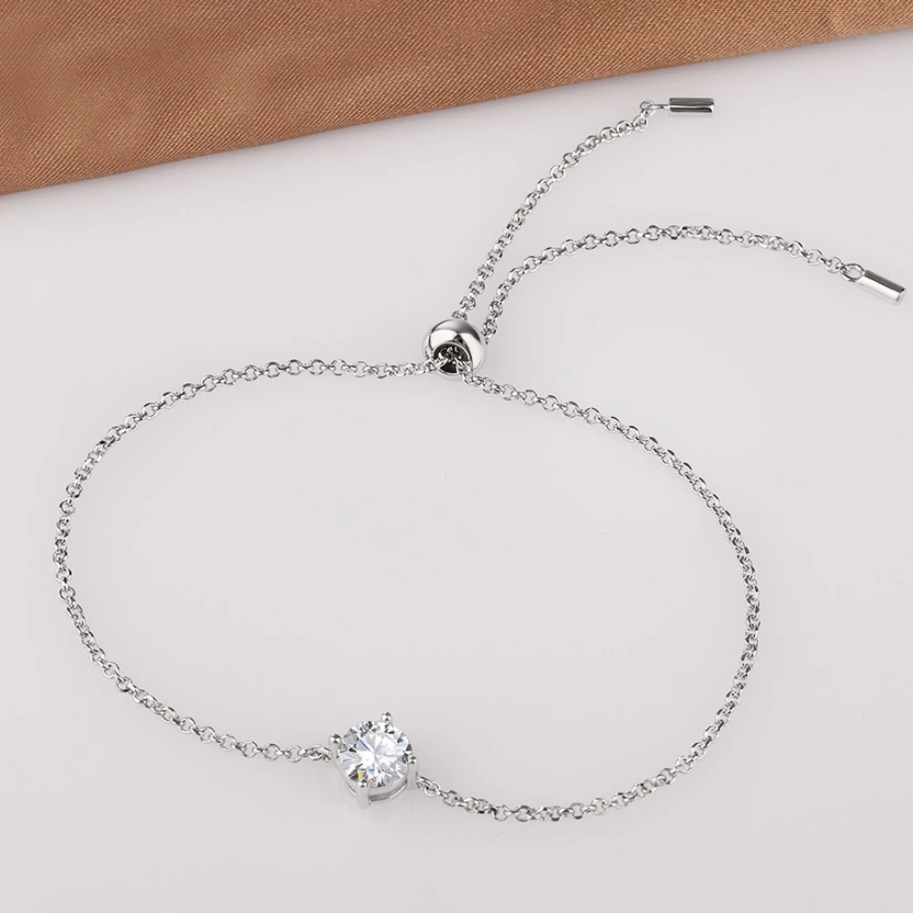 Certified 1CT Moissanite Solitaire Bracelets Women Real Silver S925 Classic Lab Diamond Adjustable Wrist Chain Jewelry Men