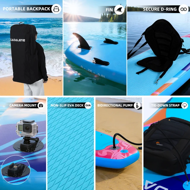 CADALENE Inflatable Stand Up Paddle Board, 10' 6" SUP PaddleBoard for Adults & Youth, with Camera Mount & Premium Accessories