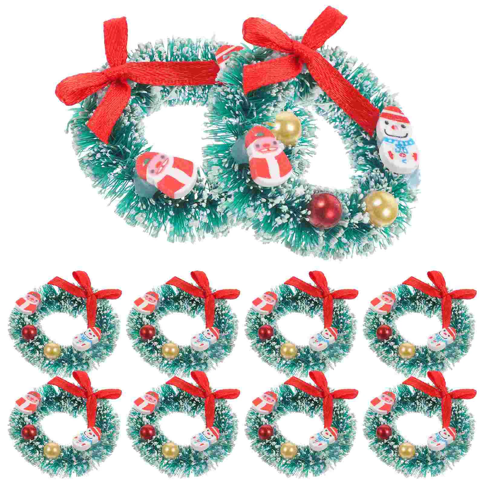

10 Pcs Wreath Christmas Decorations Garland Snow Landscaping Props Elder Crafts Resin Miniature Xmas Figurine