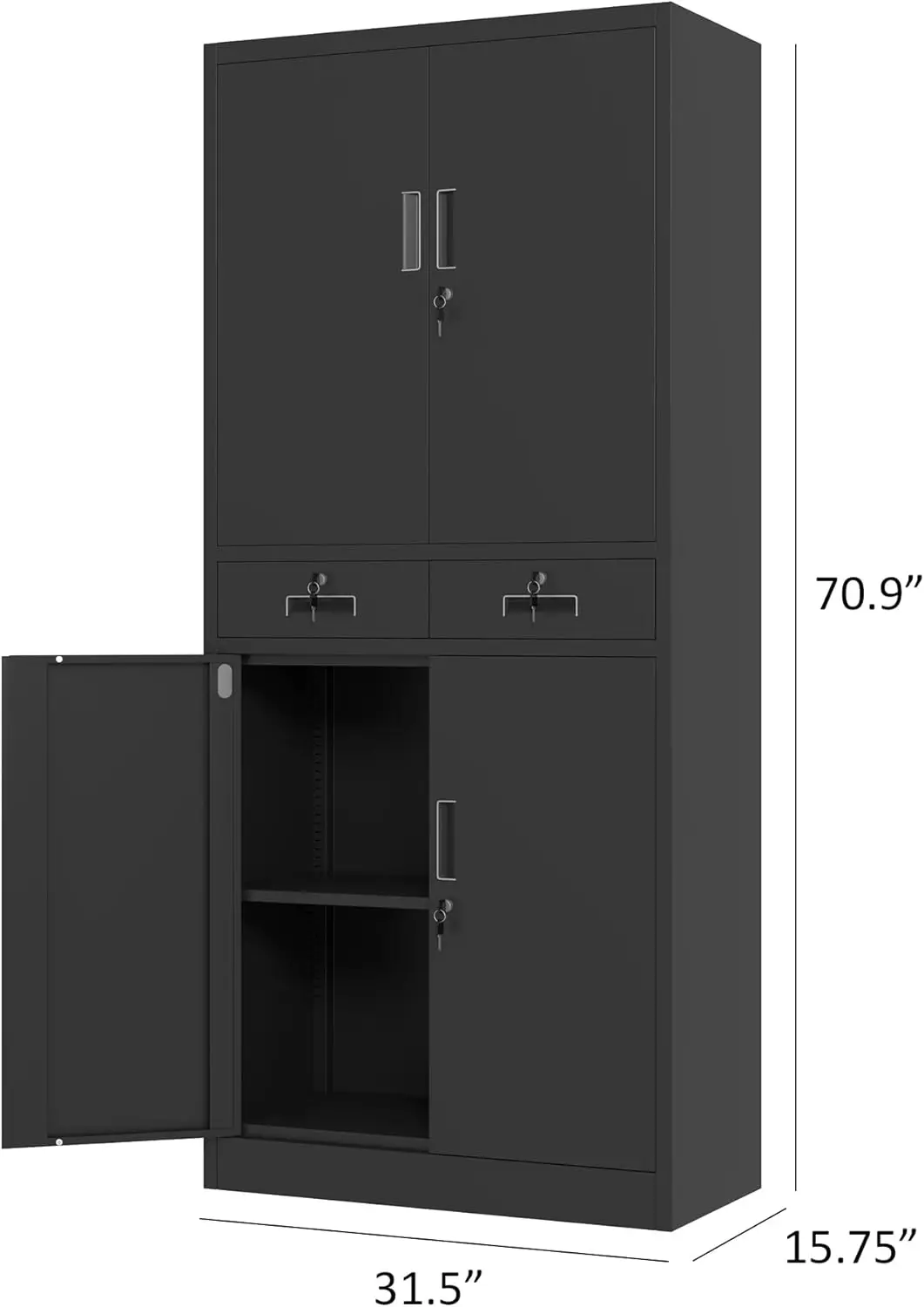 Metal Storage Cabinet with Locking Doors and Adjustable Shelves, Lockable Storage Cabinets with Drawers for Home Office Garage 3