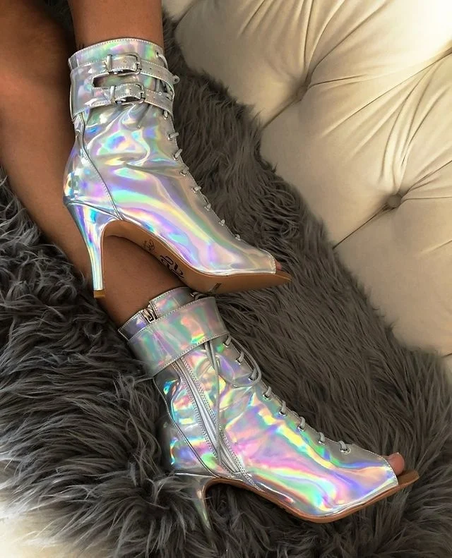 Sgesvier Boots Luxury Women's High Heels Silver Prom Outdoor Lace-up Party Sexy for Stilettos Outdoor Dance Shoes Sexy Woman