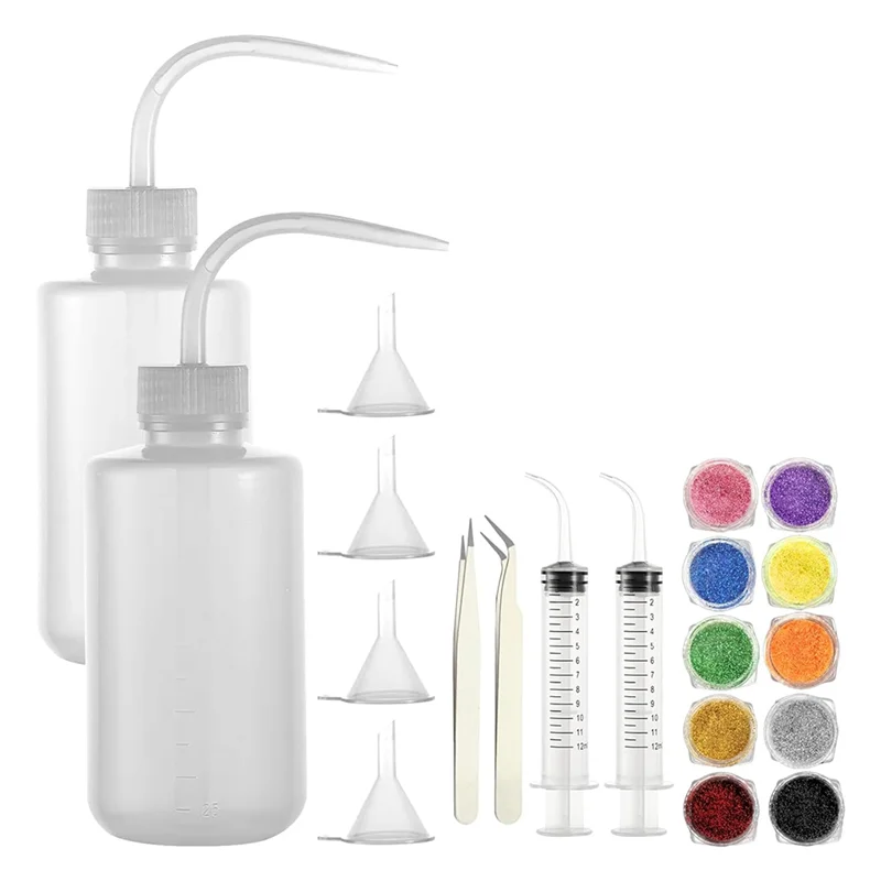 ULELE 16 Pcs Snow Globe Tumbler Supplies Including 16 Oz Plastic Snowglobe Cups With Lids And Straws Squeeze Bottle Bent Spout Syringe Tweezers Funnels For Glitter Snow Globe DIY Craft Gifts