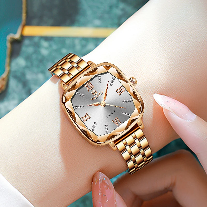 Rose Gold Women Watches 2023 Square Lady Wrist Watch For Female Clock Stainless Steel Women Watch Brand Luxury relogio feminino