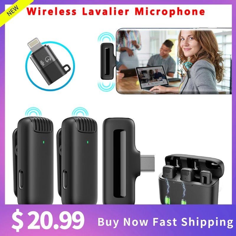 

Wireless Microphone Lavalier With Charging Box Portable Mini Noise Reduction Audio Video Recording Microphone For iPhone Android