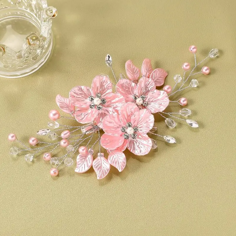 【Neu】Perlen-Strass-Blumen-Haarspange, Haarschmuck für Frauen, Perlen-Haarnadel, Haarschmuck, Schmuck, Braut-Kopfschmuck – Detail 8
