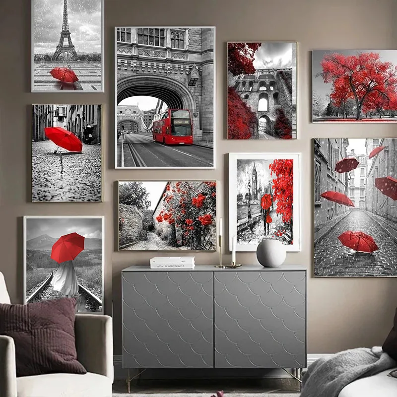 Красная черная белая фотография ландшафтные плакаты и фотообои искусство на