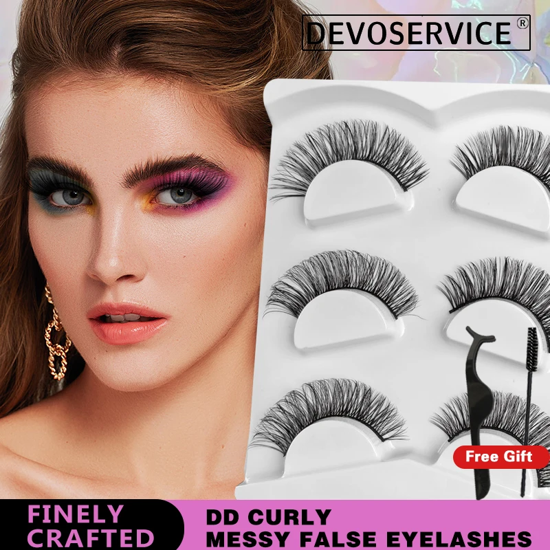 3 Pairs Mink Eyelashes DD Curl Fluffy Faux Mink Lash Natural Long Soft Wispy False Eyelash Reusable Lashes Extension Maquillaje