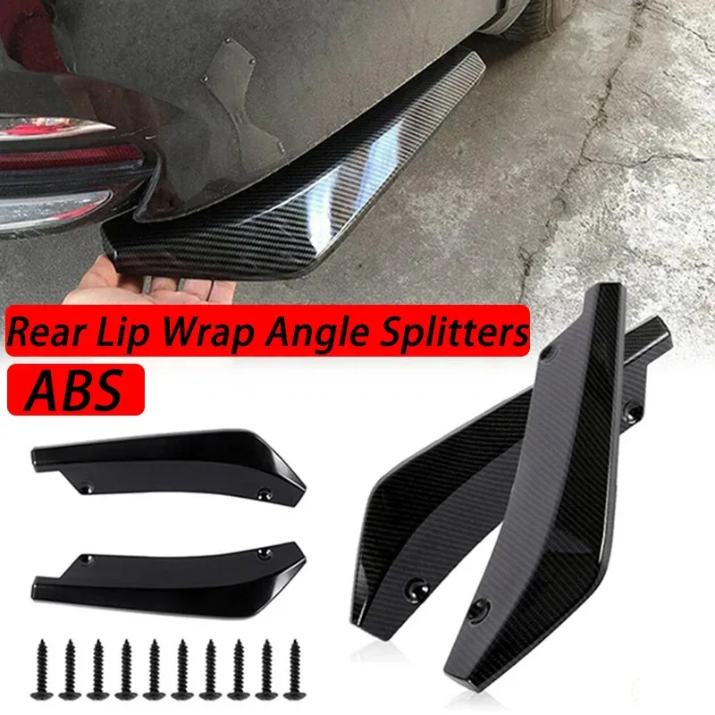Universal Car Rear Bumper Lip Diffuser Splitter Spoiler Protector, Black Carbon Fiber Finish (Set of 2)
