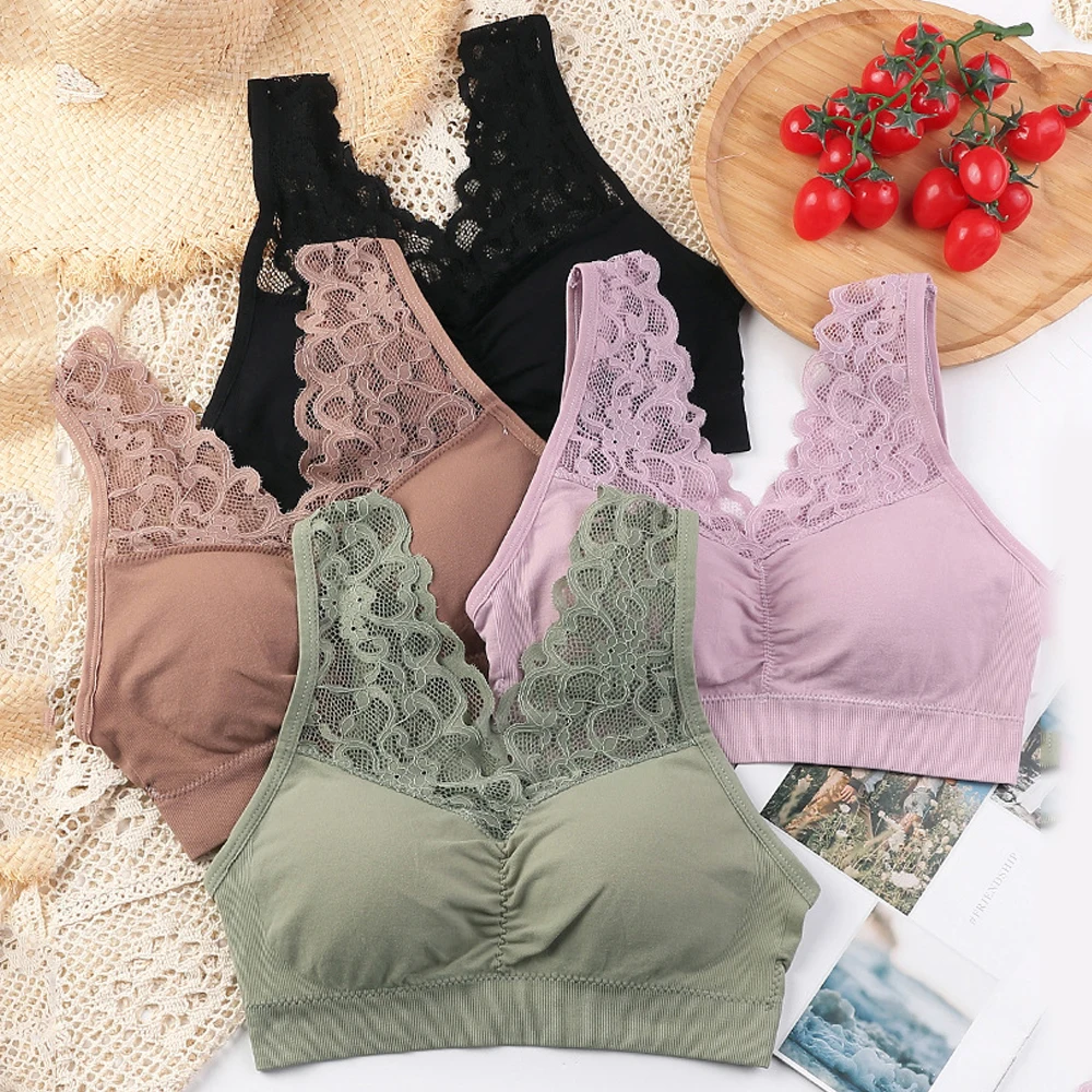 

Women Seamless Lace Sport Brassiere Beauty Back Breathable Push Up Padded Sponge Bra Underwear Female Solid Color Tank Top