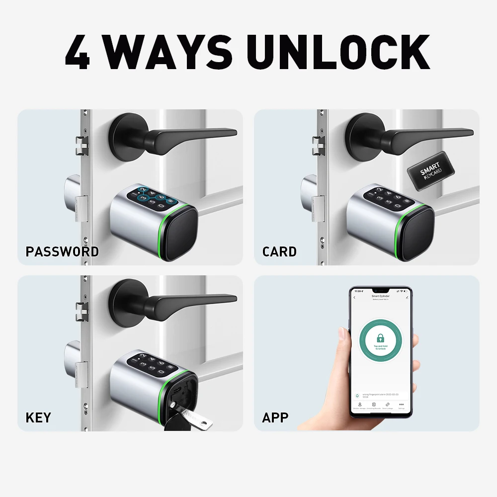 

Tuya Smart Electronic Cylinder Lock Adjustable Keyless Entry Password Card Mobile App Digital Euro Locks For Smart Home Security