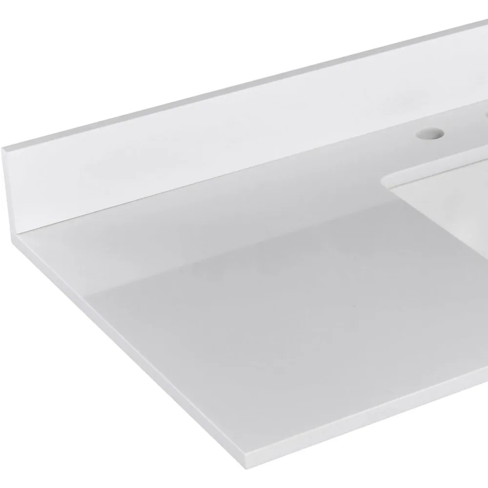 48 Inch Solid White Vanity Sink Top, Engineered Stone Vanity Top,8 Inch Widespread Faucet Hole with Backsplash Countertops 4