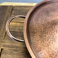 Marmite à soupe en cuivre Vintage, marmite chaude fabriquée à la main, ustensile de cuisson des aliments, mijoter et ragoût de pâtes, avec couvercle, casseroles portables de 24 cm 3