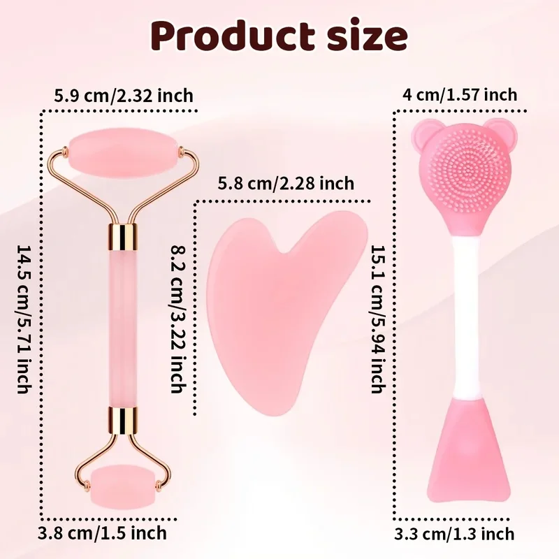 Portable Jade & Rose Quartz Facial Roller and Scraping Board Set - Revitalizing Skin Care & Beauty Tools for Face, Neck, and Body Massage
