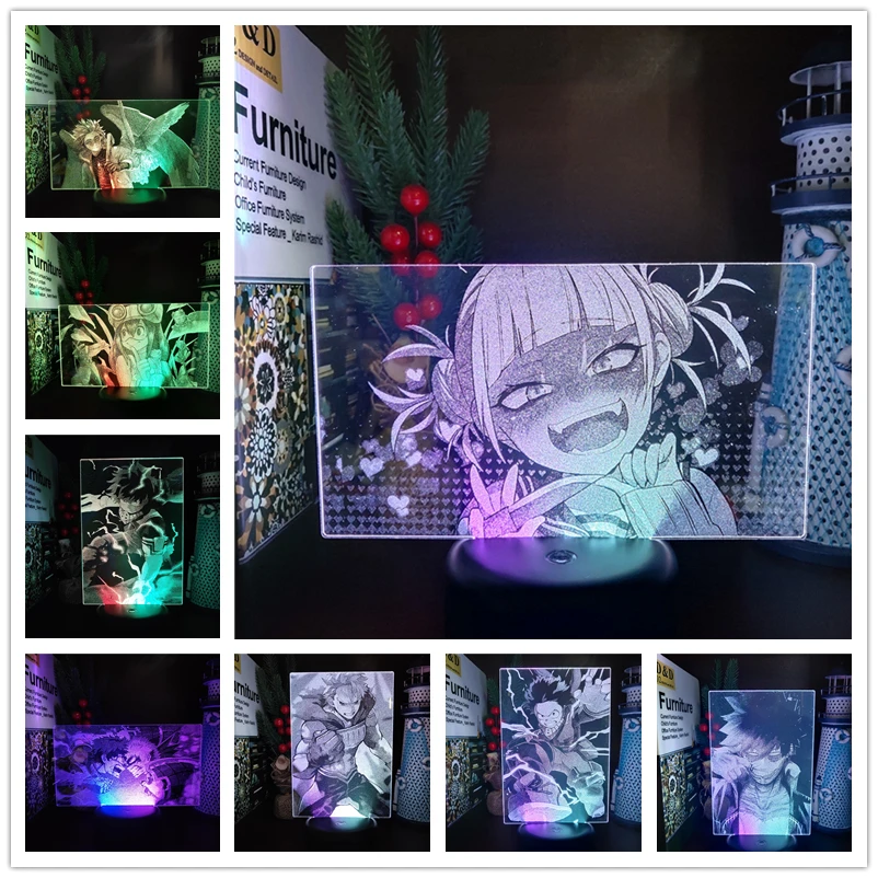 

Мой герой Академия 3d фотолампа аниме фотоэлемент Hawks Midoriya Izuku Bakugou Asui Yu Dabi ночник фотоэлемент Декор для спальни Lamparas