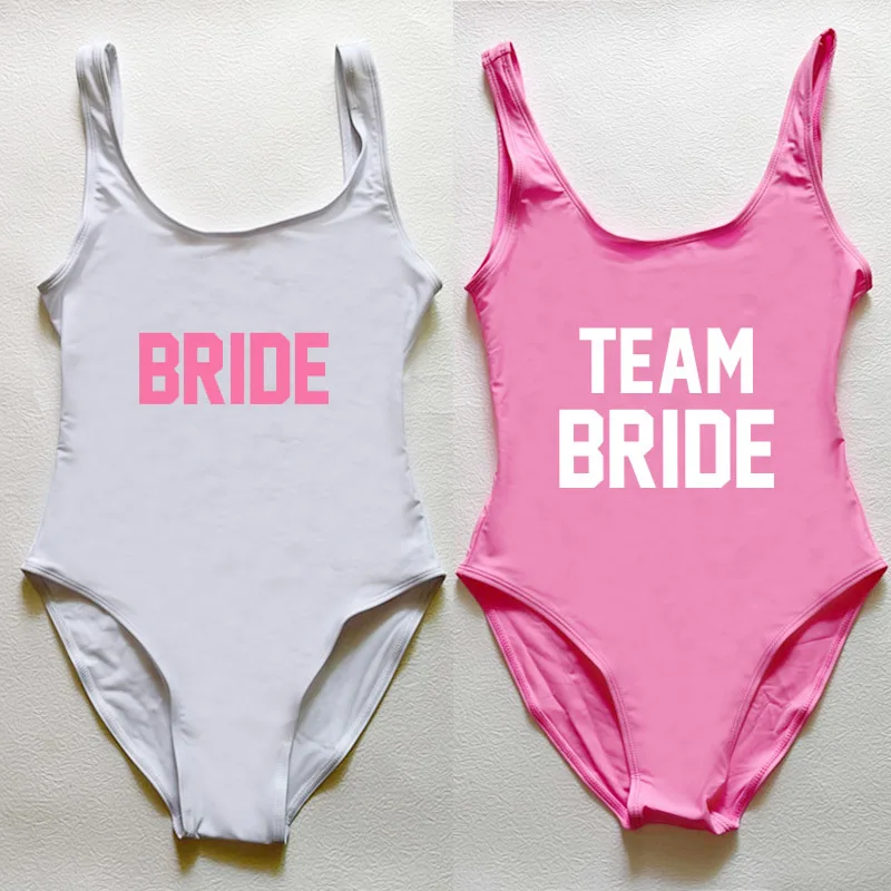Bachelor Party One Piece Swimsuit Women TEAM BRIDE SQUAD TRIBE Swimwear Bikini Sexy Bodysuit Plus Size Bathing Suit Beachwear