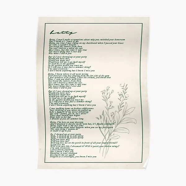 

Betty Lyric Poster Funny Painting Mural Vintage Room Picture Wall Decoration Print Art Modern Home Decor No Frame